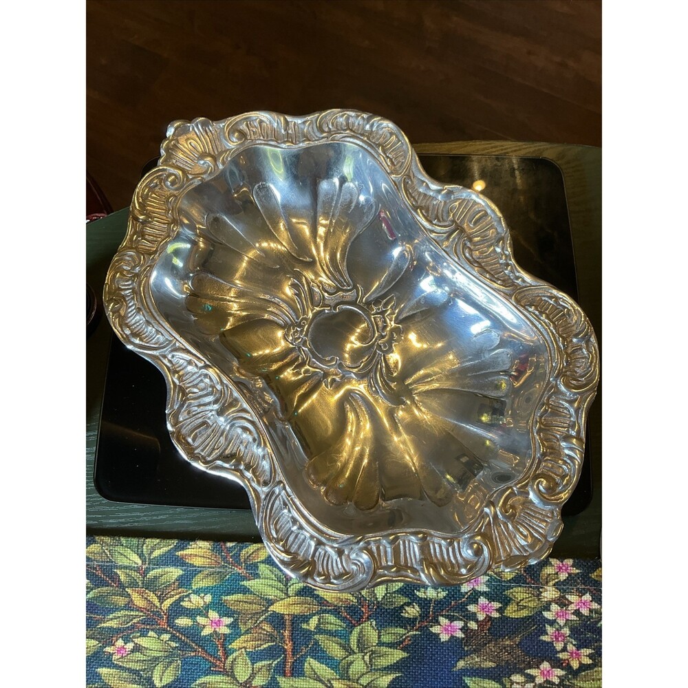Vintage Polished Aluminum 12" x 8" Serving Tray Ornate Rim Mexico